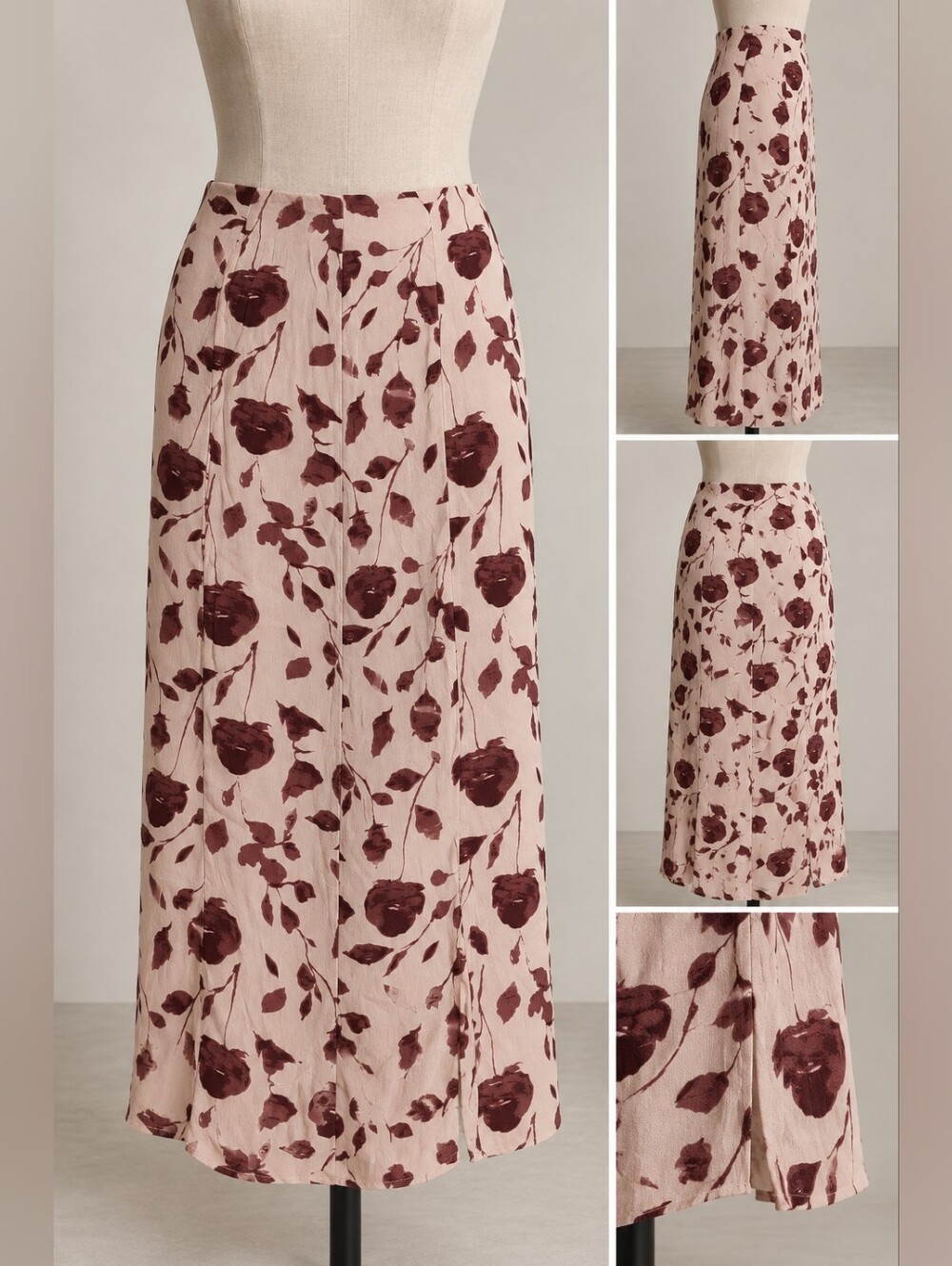 Dynamite Floral Rose Print Maxi Skirt Pink Burgundy Size XS